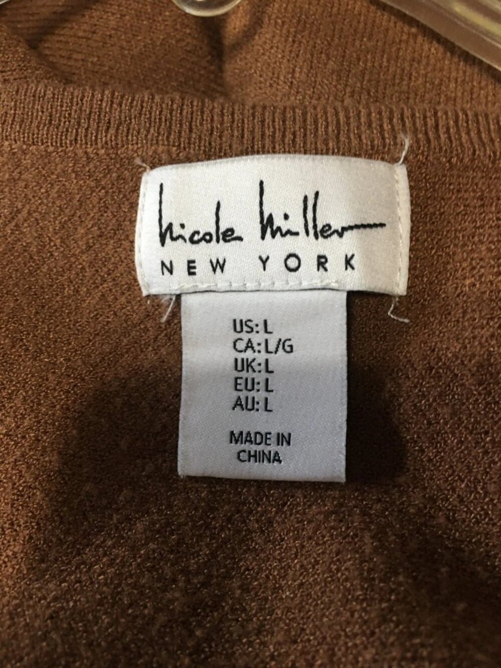 Nicole Miller Long Sleeve Sweater Dress Brown Faux Wrap-Size L - Picture 4 of 5